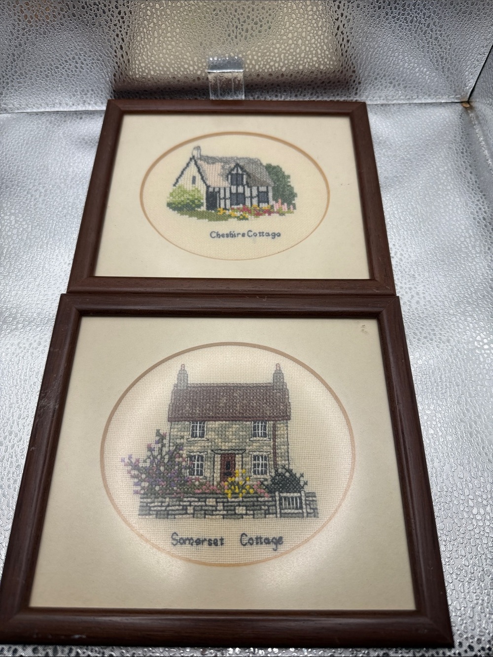 Framed Cottage Cross-Stitch Wall Art - Pair